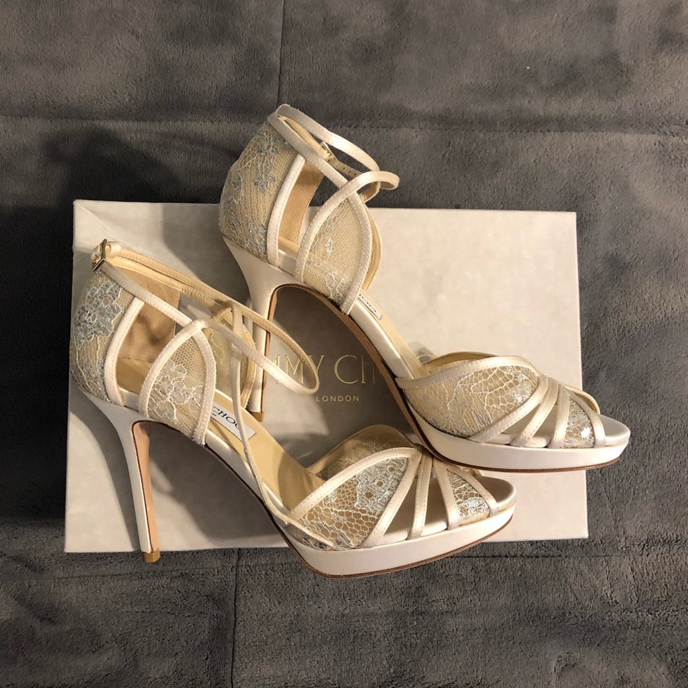 Jimmy Choo peep toe lace heels - Bridal